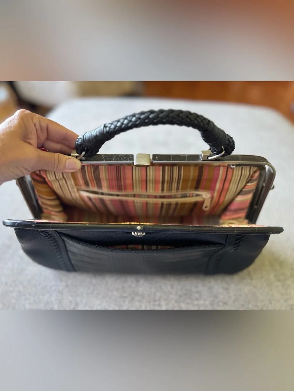 Vintage Brighton Black Leather Top-Handle Satchel